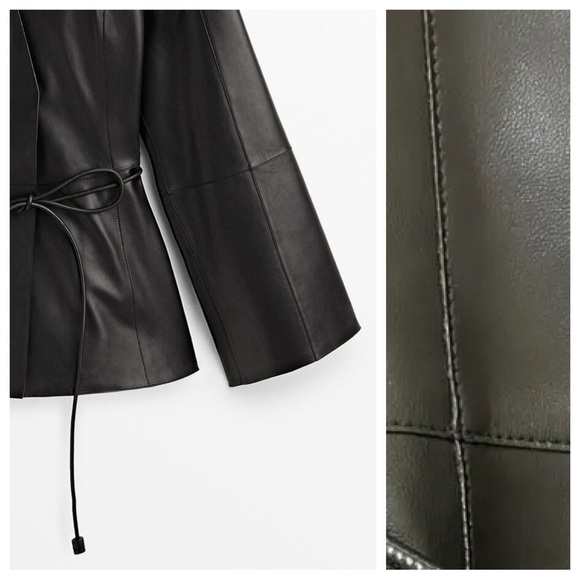 NWT. Massimo Dutti Limited Edition Black Leather Jacket With Drawstring Size XS. - Picture 2 of 13